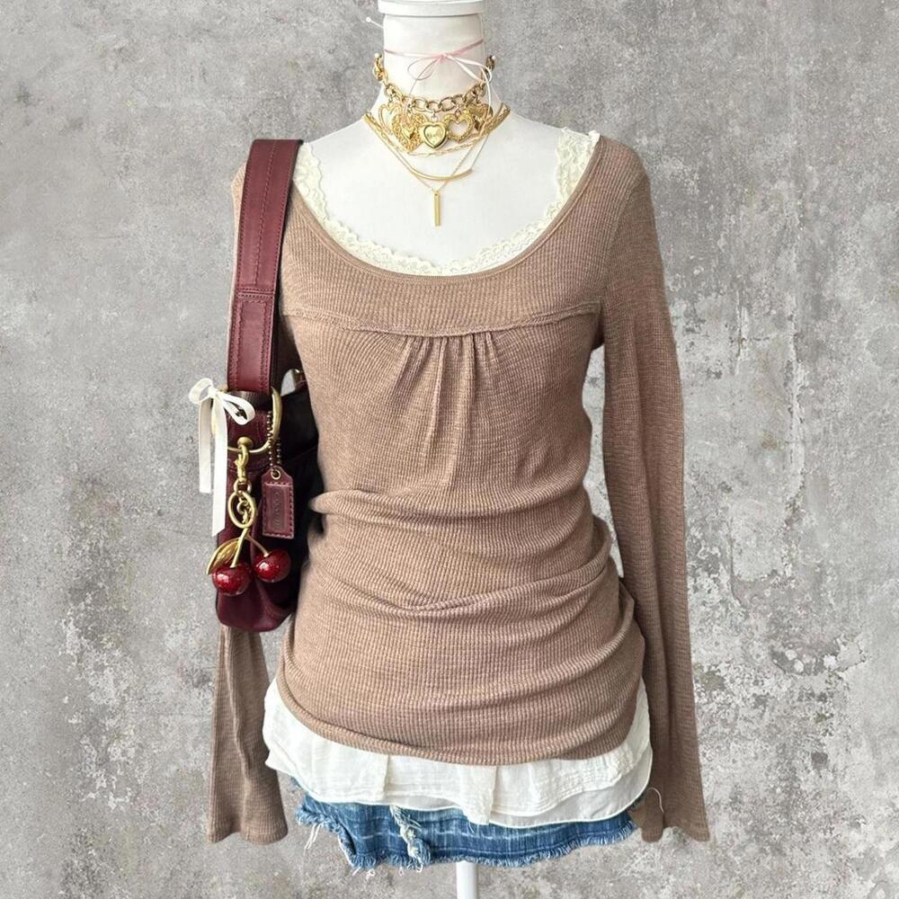 cozy basic brown fall babydoll inspired long sleeve